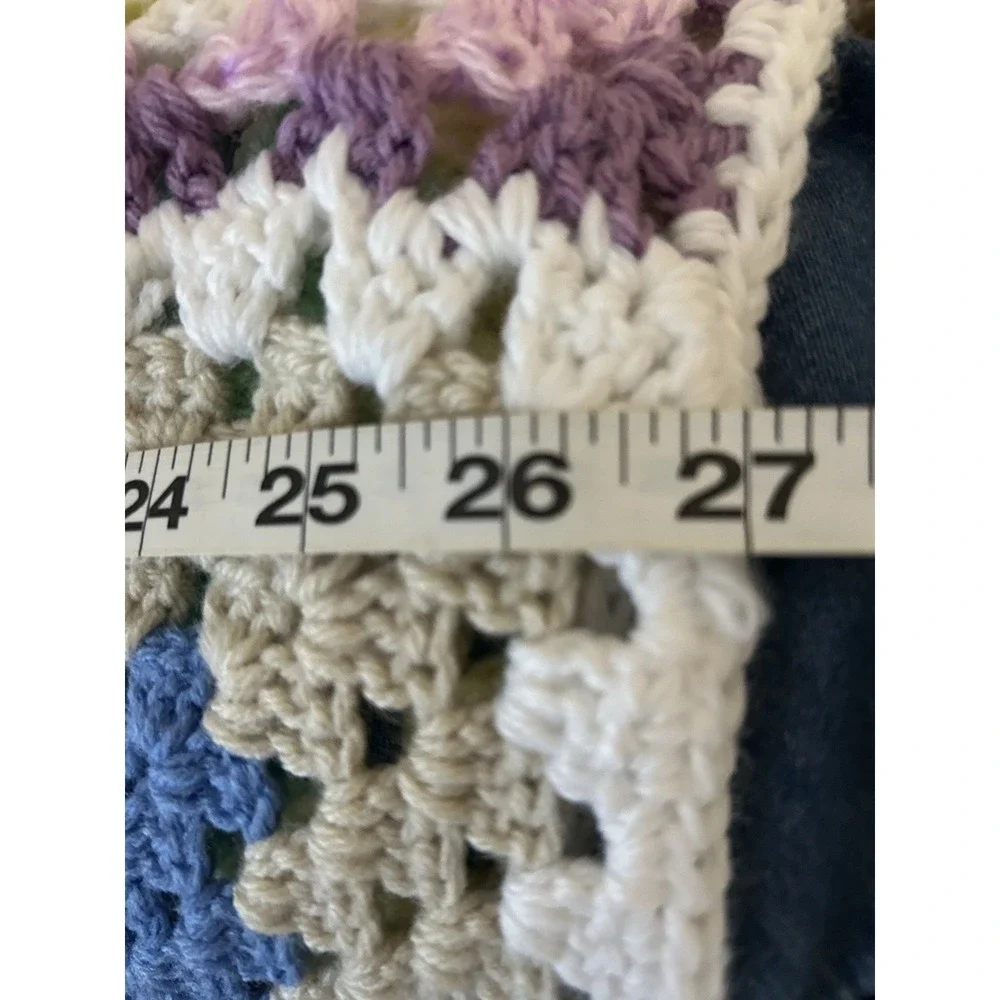Vtg Colorful Handmade Crocheted‎ Afghan Throw Blanket Granny Square Boho 27X49